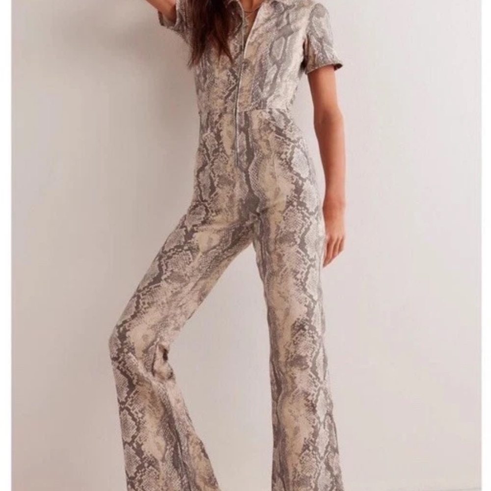 Free People We The Free Jayde Snake Print Short-Sleeve Jumpsuit